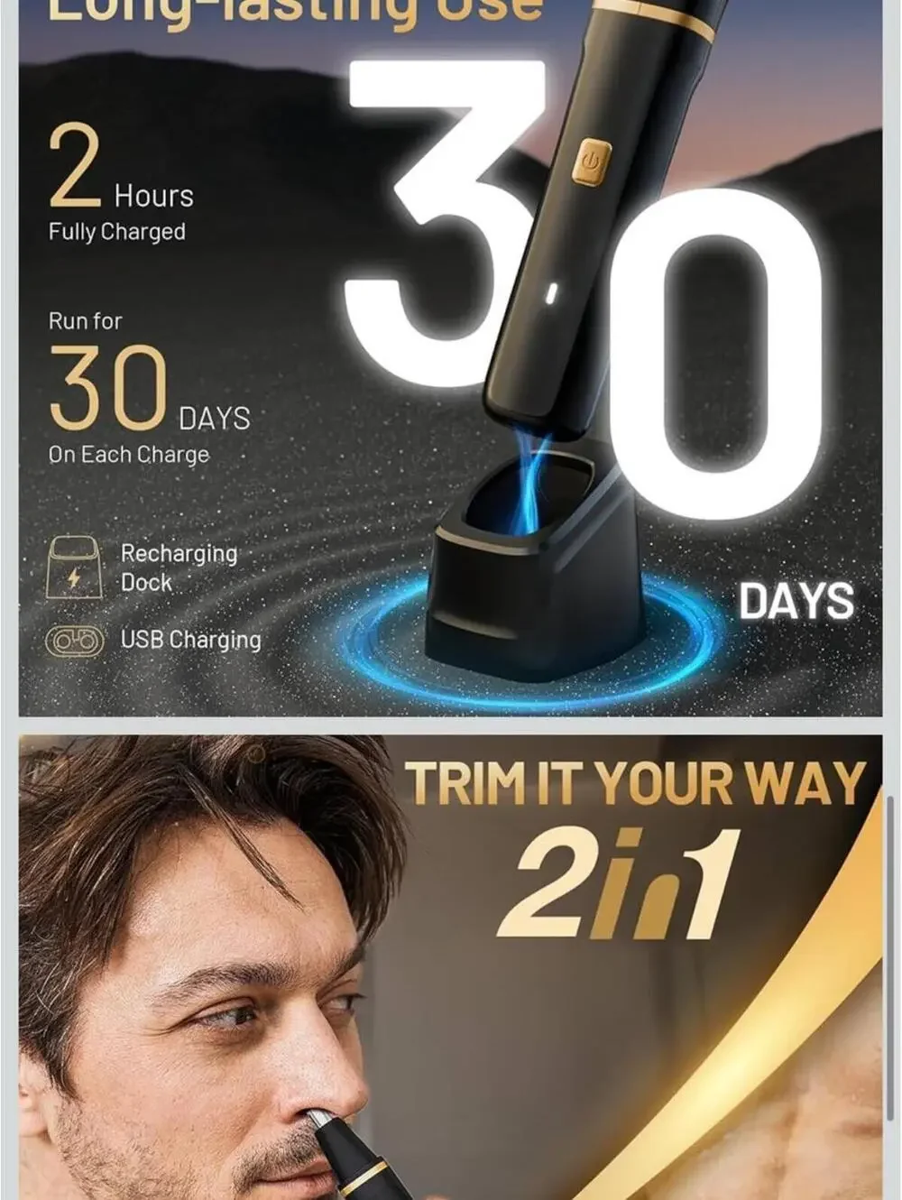 Men's Black & Gold Body Trimmer - Precision Grooming Tool